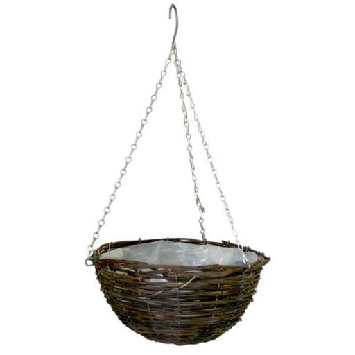 Black Rattan Hanging Basket Round. 12" and 14"