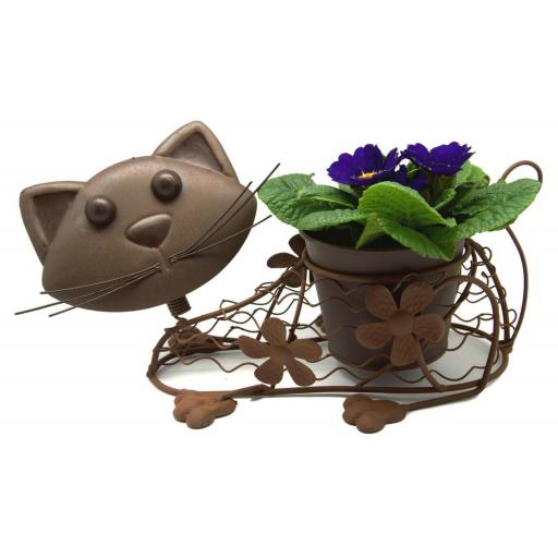 Metal Wobbly Cat pot Garden Sculpture Statue Ornament Plant Pot