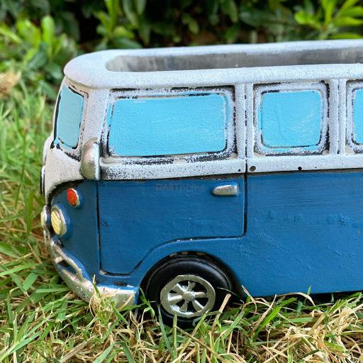 Blue vw cement camper van